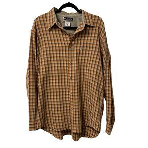 COLUMBIA SHIRT XCO BUTTON DOWN LONG SLEEVE MENS L BROWN PLAID CHECK 100% COTTON